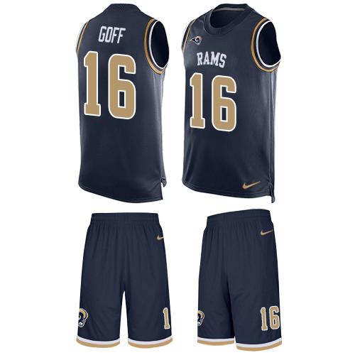 Nike Rams #16 Jared Goff Navy Blue Team Color Men's Stitched NFL Limited Tank Top Suit Jersey